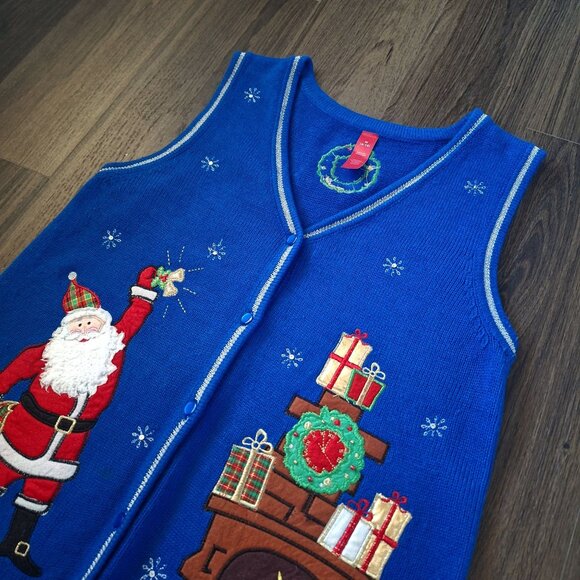 💙 Christmas Themed Knit Sweater Vest Size M Festive Fun Holidays Winter Warm Co - Picture 5 of 7